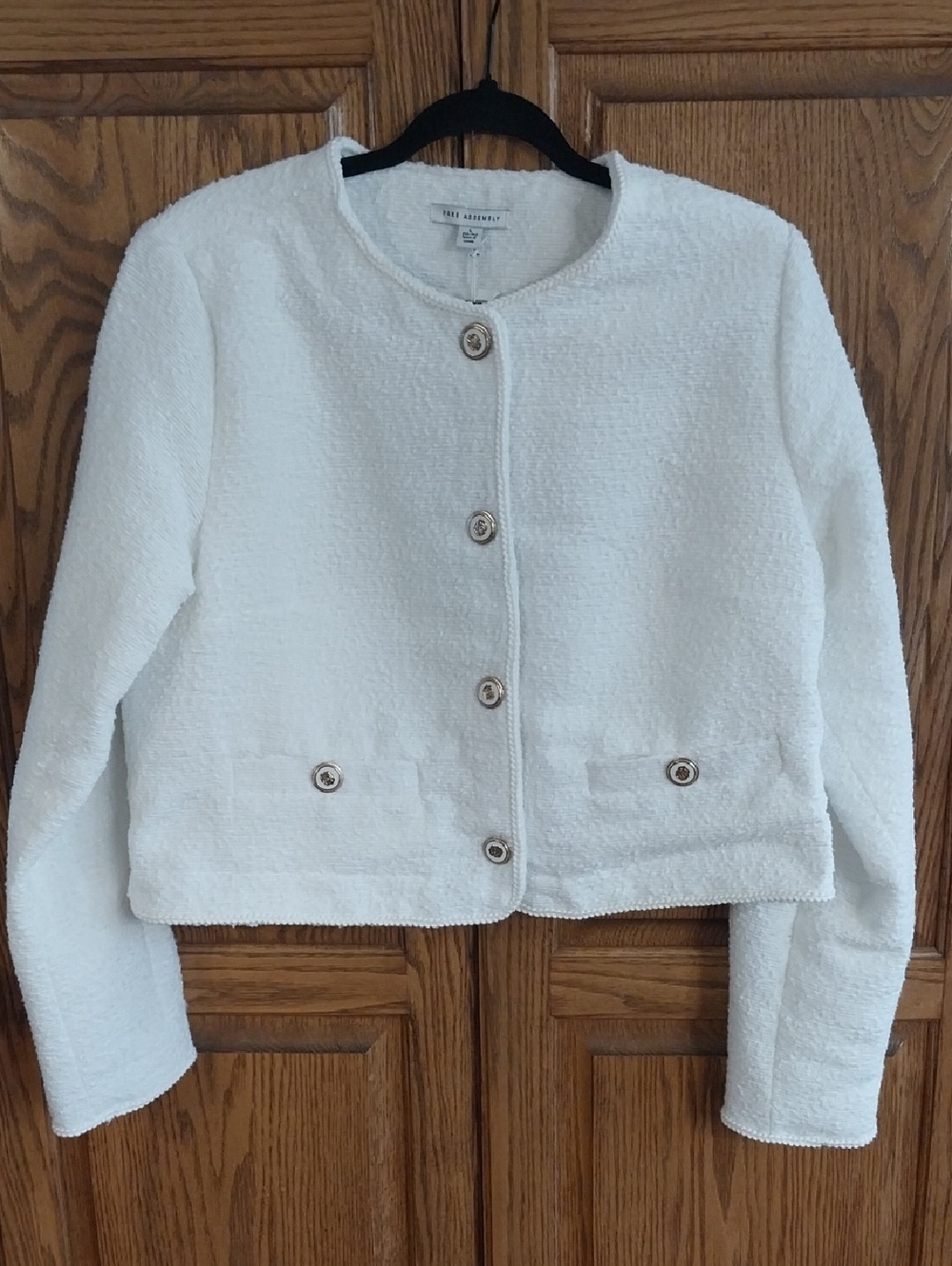 Free Assembly NWT Long Sleeve Nubby Boucle Collarless Jacket Large 12/14 Cream